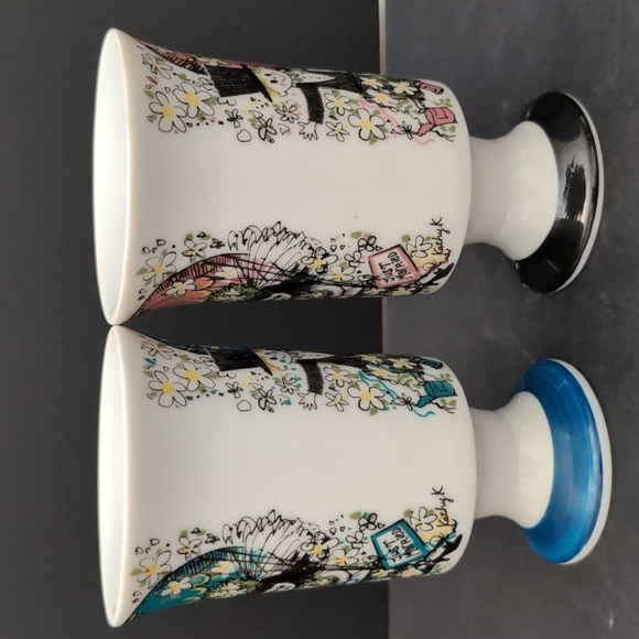 Vintage Set Of 2 Floral Just Married Wedding Footed Coffee Cups. - Picture 4 of 9